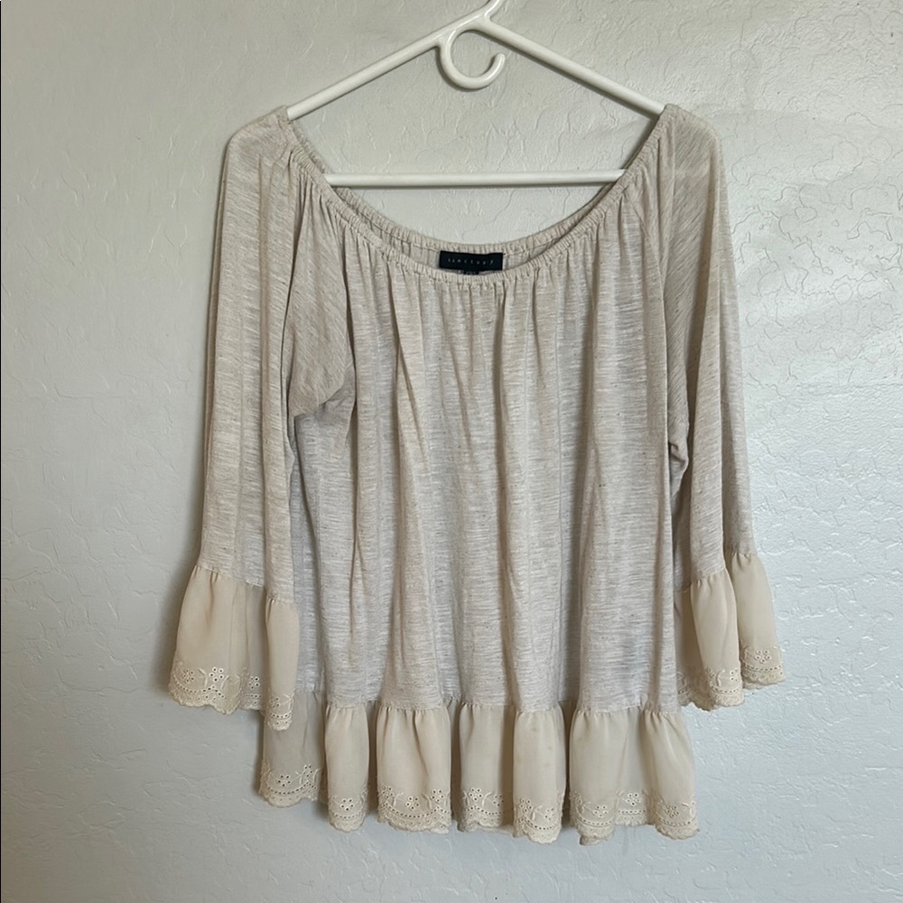 Women's Cream Top with Lace Trim Size Large